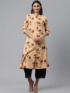 HERE&NOW Women Orange & Brown Floral Printed A-Line Kurta | Grocsy