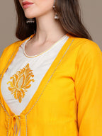 HERE&NOW Round Neck Embroidered Yoke Design Gotta Patti Layered Pure Cotton A-Line Kurta | Grocsy