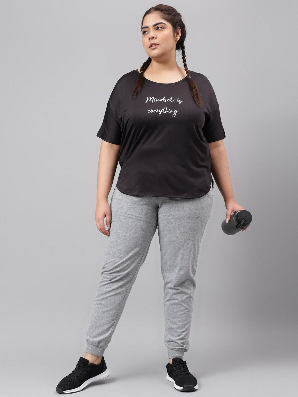 MKH Plus Size Typography Printed Dri-FIT Relaxed Fit Drop-Shoulder Sleeves Gym T-shirt | Grocsy