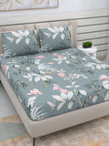 DREAM WEAVERZ Grey & White Floral 220 TC Queen Bedsheet with 2 Pillow Covers | Grocsy