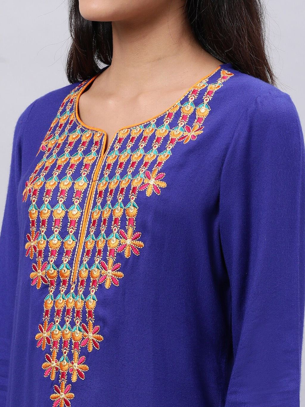 Souchii Blue & cool black Embroidered Mirror Work Grandeur & Majestic Artwork Kurta | Grocsy