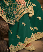 Green Heavy Chinon Semi Stitched Kurta with Bottom & Dupatta - Dhvani | Grocsy