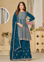 Chinnon Peacock Blue Embroidered Palazzo Salwar Suit - Emponline | Grocsy
