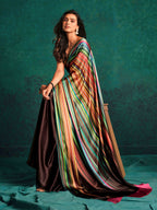 Sangria Striped Digital Printed Satin Saree | Grocsy