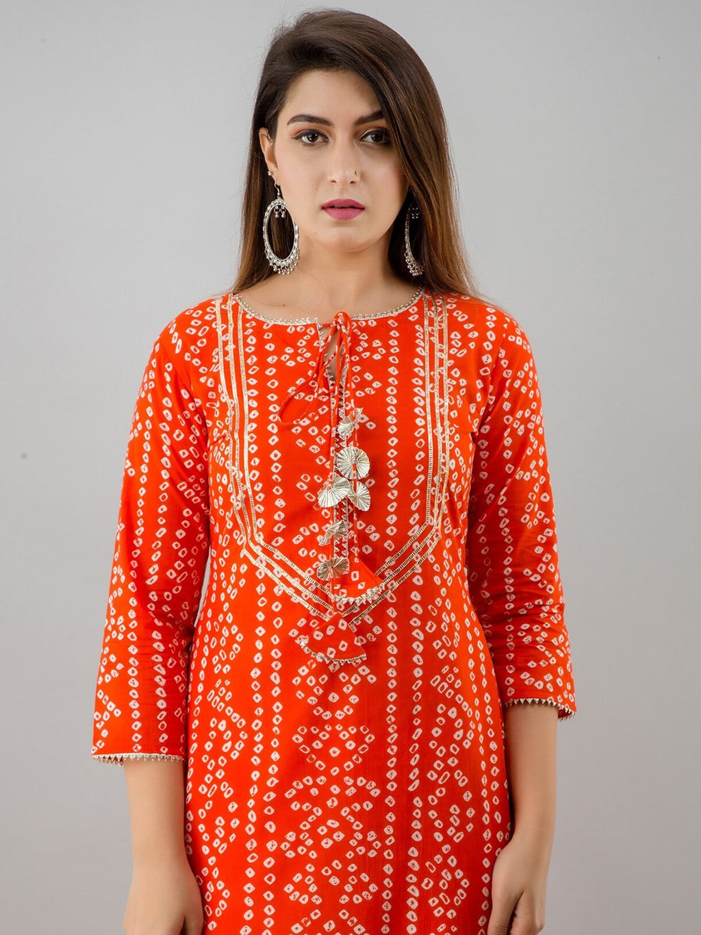 HERE&NOW Orange & White Bandhani Printed Gotta Patti Kurta with Sharara | Grocsy
