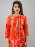 HERE&NOW Orange & White Bandhani Printed Gotta Patti Kurta with Sharara | Grocsy