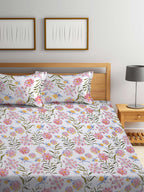 KLOTTHE Floral 300 TC Fitted Super King Bedsheet with 2 Pillow Covers | Grocsy