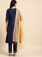 All About You Women Navy Blue Embroidered Kurta with Trousers & With Dupatta | Grocsy