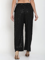 TAG 7 Women Black Ethnic Motifs Embroidered Sequin Flared Ethnic Palazzos | Grocsy