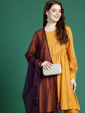 Sangria Mirror Work Embroidered Regular Gotta Patti A-Line Kurta With Trousers & Dupatta | Grocsy