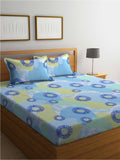 BOMBAY DYEING Serenita Blue Printed Cotton 144 TC King Bedsheet with 2 Pillow Covers | Grocsy