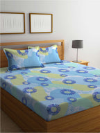 BOMBAY DYEING Serenita Blue Printed Cotton 144 TC King Bedsheet with 2 Pillow Covers | Grocsy