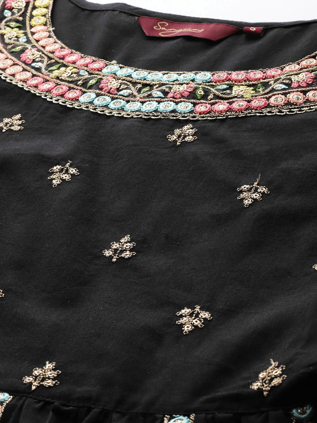 Sangria Women Embroidered Mirror Work Pure Cotton Kurta with Trousers & With Dupatta | Grocsy