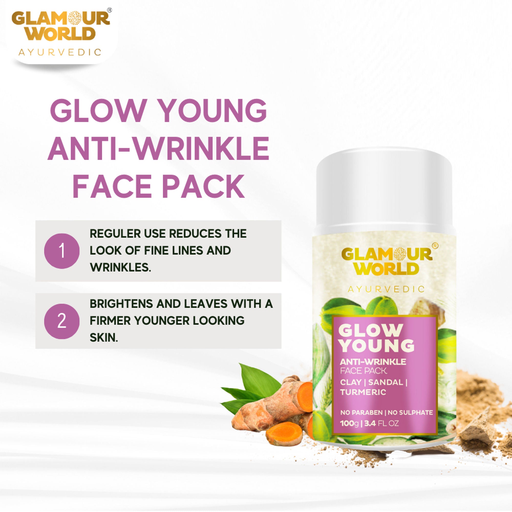 GLAMOUR WORLD AYURVEDIC Glow Young Anti Wrinkle Face Mask | Grocsy