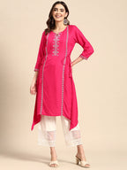 Sangria Floral Embroidered Mirror Work Kurta | Grocsy
