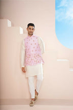 Lavender Pink Hand Embroidered Nehru Jacket by Hilo Design | Grocsy