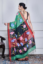 Morchari Multicolour Cotton Handloom Mirror Work Saree Unstitched Blouse | Grocsy