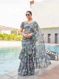 Tikhi Imli Floral printed ruffled saree | Grocsy