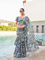 Tikhi Imli Floral printed ruffled saree | Grocsy