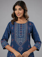 Juniper Women Navy Blue Printed Straight Kurta | Grocsy