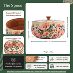 Brick Brown Handcrafted Enamel Coated Wooden Pastel Flora Roti Box | Grocsy