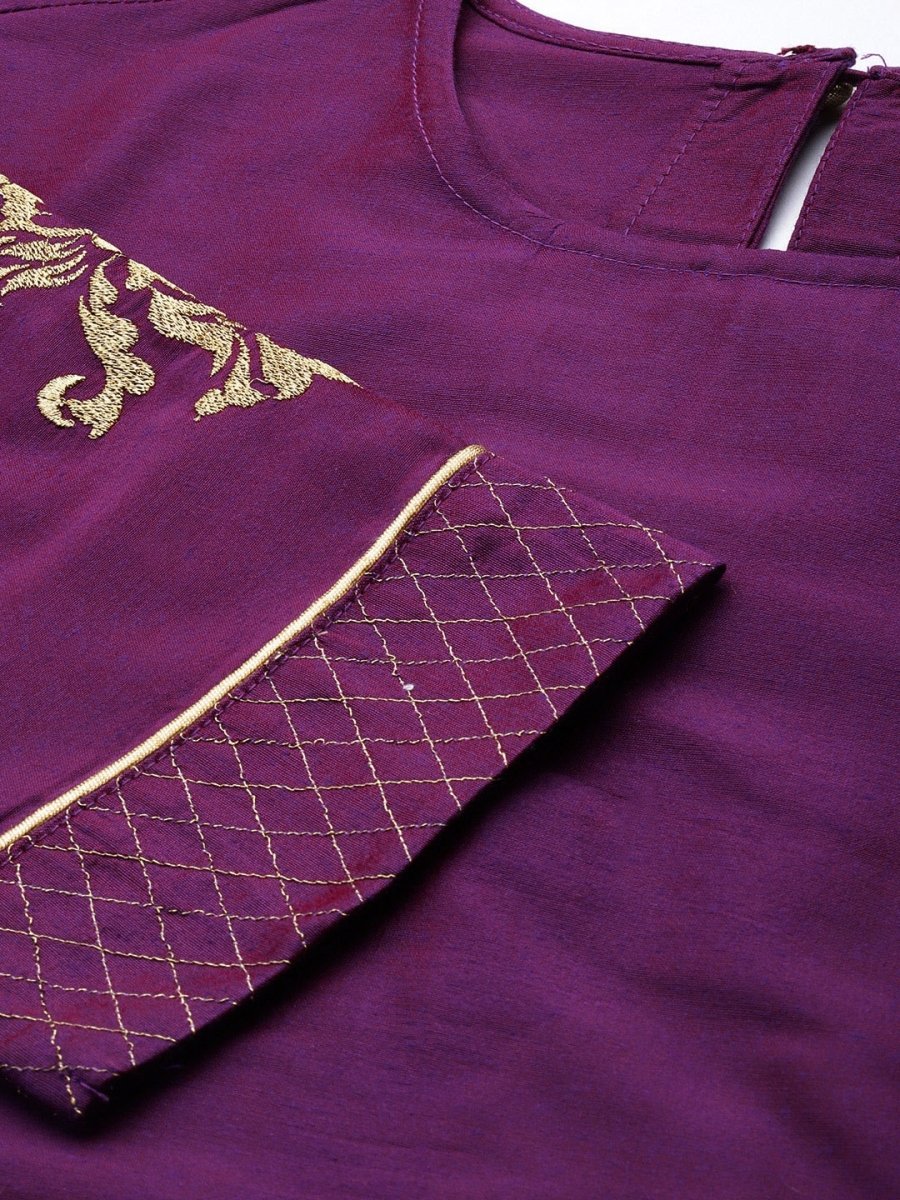 All About You Women Purple Zari Embroidered Regular Kurta with Trousers & Dupatta | Grocsy