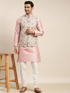 Sojanya Men Pink Solid Kurta & Churidar Comes With a Nehru Jacket | Grocsy