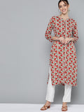 HERE&NOW Women Red & Green Floral Print Kurta | Grocsy