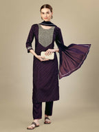 Jyoti Fashion Women's Purple Silk Blend Embroidery & Sequence work Kurta with Trouser & Dupatta | Grocsy