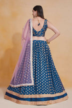 Teal Blue Zari Weaving Work Georgette Banarasi Lehenga Choli - Jihu Culture | Grocsy