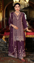 Anaita Maroon Chinon Stitched Suit with Embroidery Coding Sequence Work | Grocsy