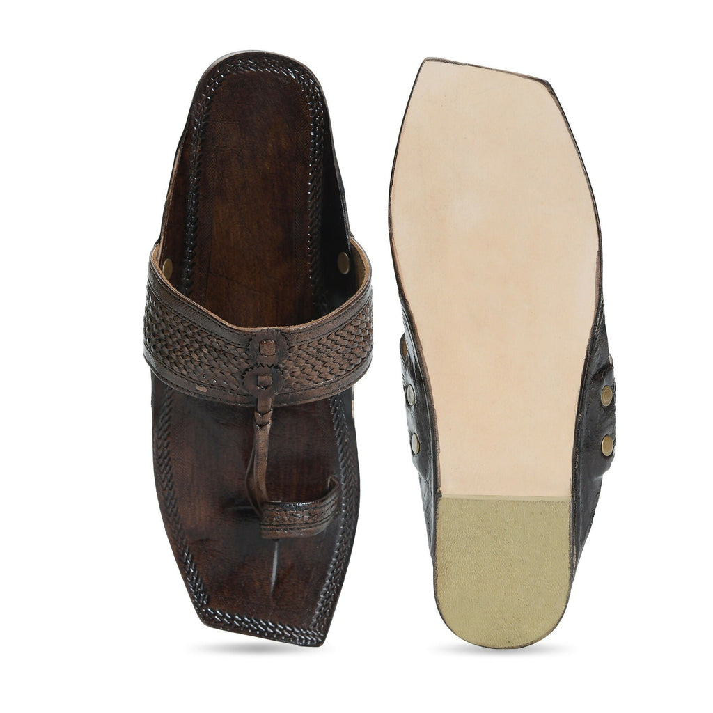 Stepsoft Men'S Square-Toe Kolhapuri | Handcrafted Brown Leather Ethnic Slippers | Grocsy