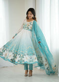 Joban Fashion Aqua Blue Kurta Set Organza Sequin Embroidery Work | Grocsy