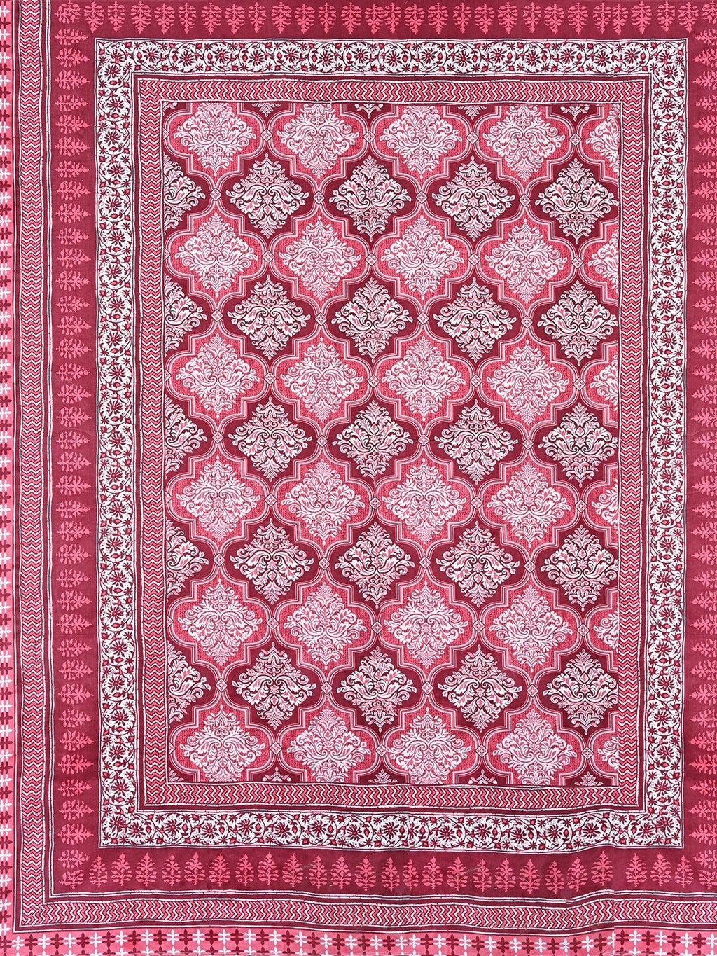 Urban Magic Pink Printed Cotton 104 TC King Bedsheet with 2 Pillow Covers | Grocsy