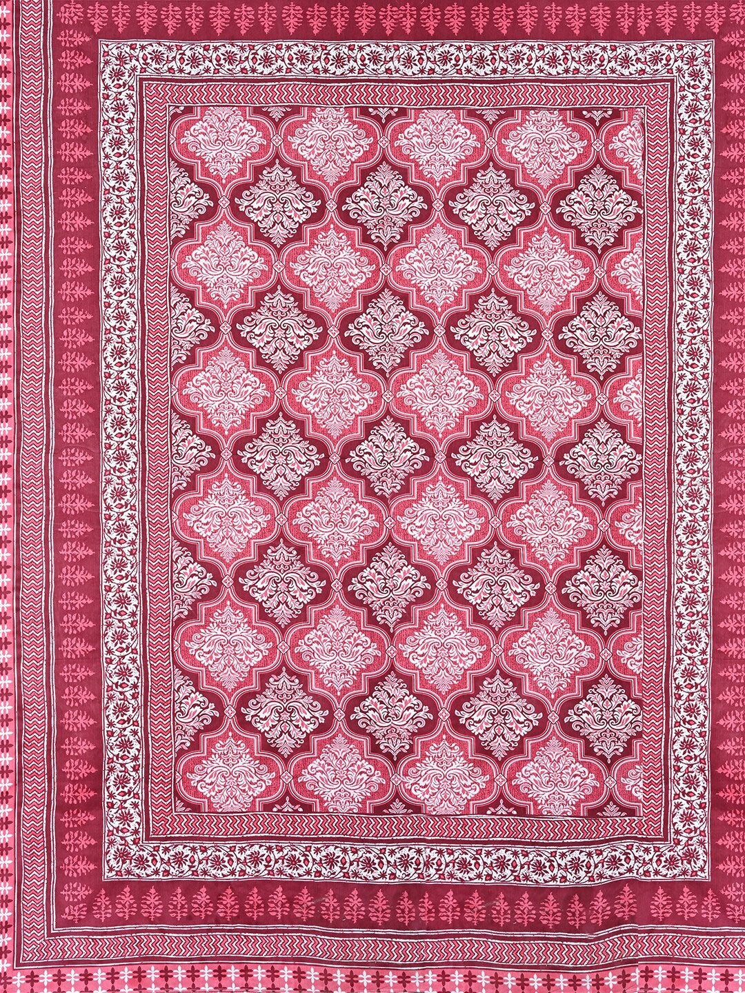 Urban Magic Pink Printed Cotton 104 TC King Bedsheet with 2 Pillow Covers | Grocsy