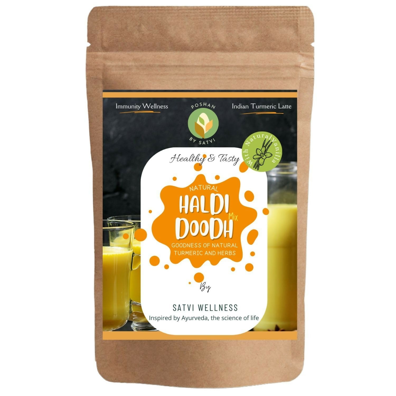Satvi Wellness Haldi Doodh | Golden Milk Mix | Turmeric Milk Mix | Indian Haldi Doodh | Milk Masala | Turmeric Latte | Grocsy