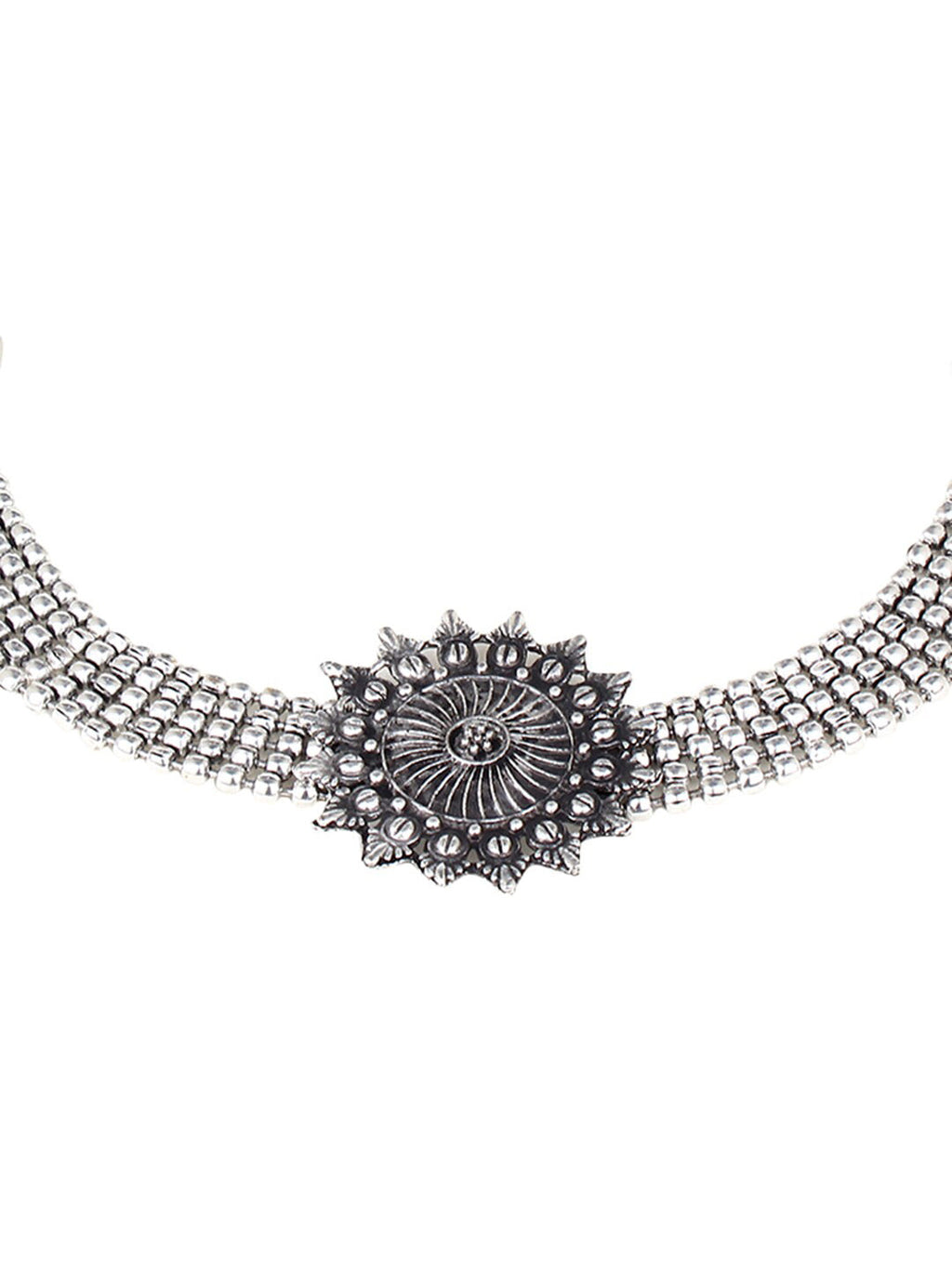 Cardinal Silver-Toned Black Oxidized Choker Necklace Set | Grocsy
