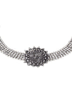 Cardinal Silver-Toned Black Oxidized Choker Necklace Set | Grocsy