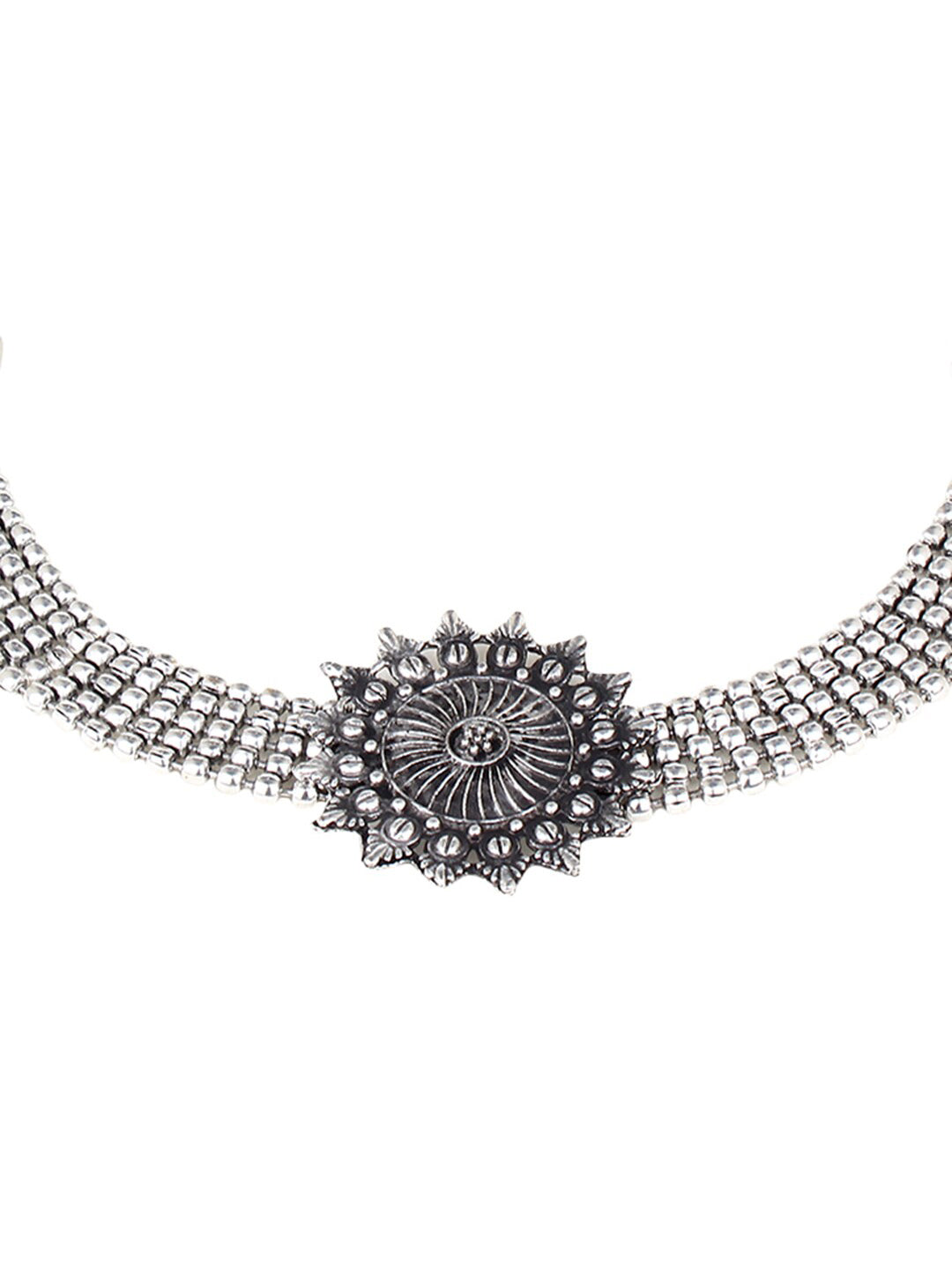 Cardinal Silver-Toned Black Oxidized Choker Necklace Set | Grocsy