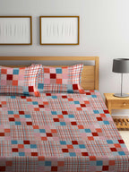 BOMBAY DYEING Marigold Pink Geometric Cotton 104 TC King Bedsheet & 2 Pillow Covers | Grocsy