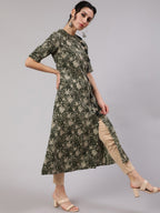 Aks Floral Printed Cotton A-Line Kurta | Grocsy