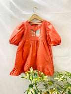 ArthLife Orange Butterfly Embroidered Dress | Grocsy