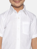 Sethukrishna Boys White & Gold-Toned Shirt with Dhoti | Grocsy