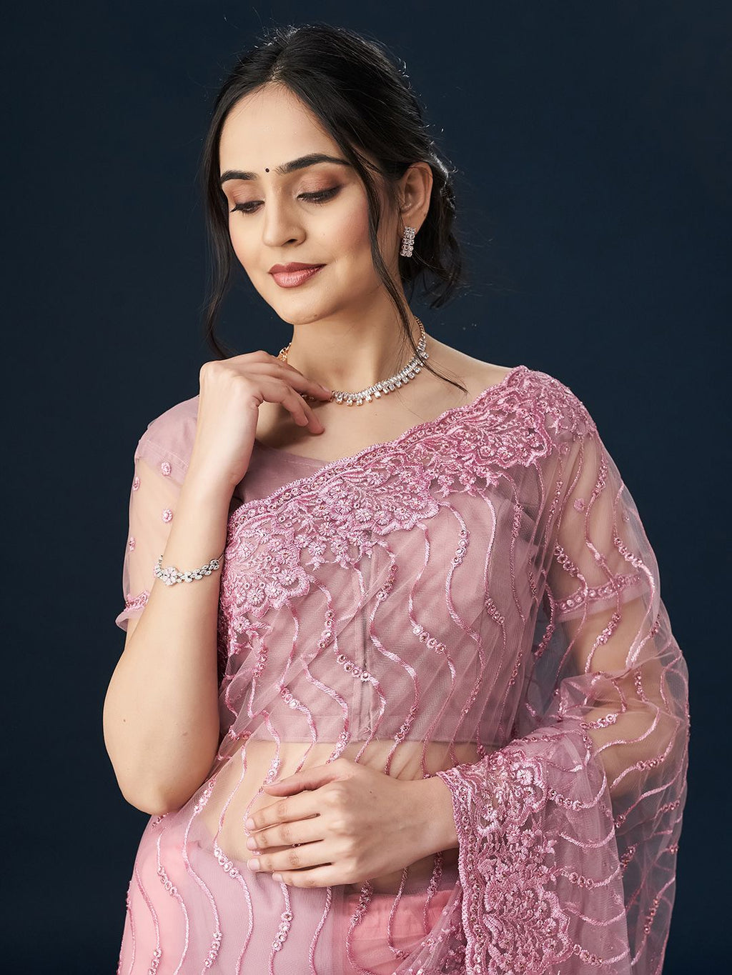 kasee Geometric Embroidered Sarees | Grocsy