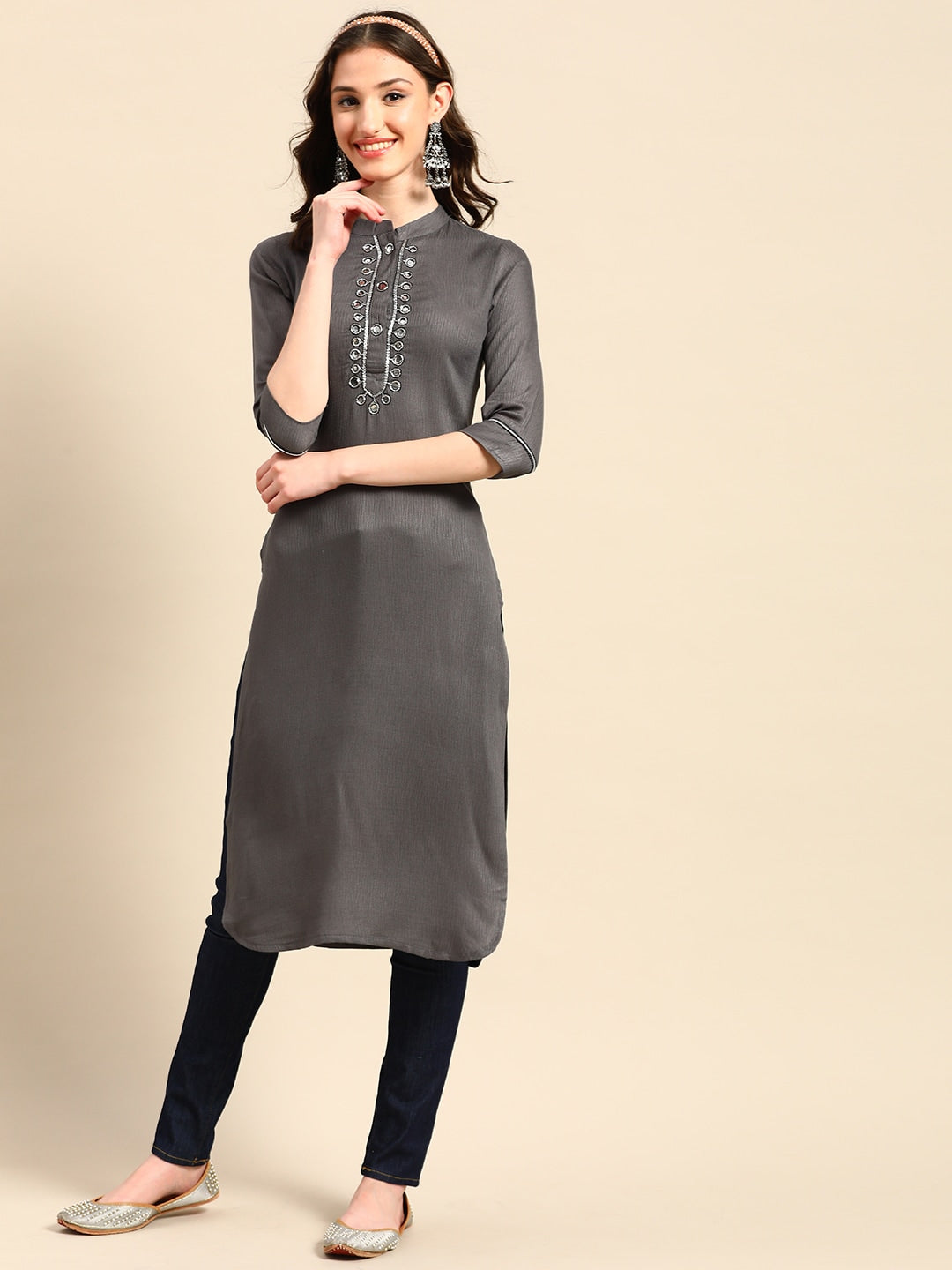 Sangria Yoke Design Mirror Work Kurta | Grocsy