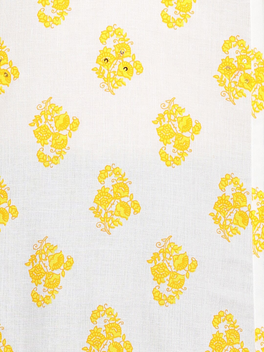 HERE&NOW White & Yellow Floral Printed Sequined Pure Cotton Kurta | Grocsy
