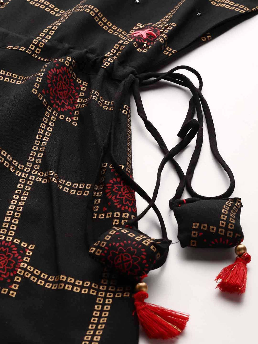 Sangria Women Black Checked Viscose Rayon Anarkali Kurta | Grocsy