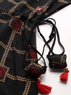 Sangria Women Black Checked Viscose Rayon Anarkali Kurta | Grocsy