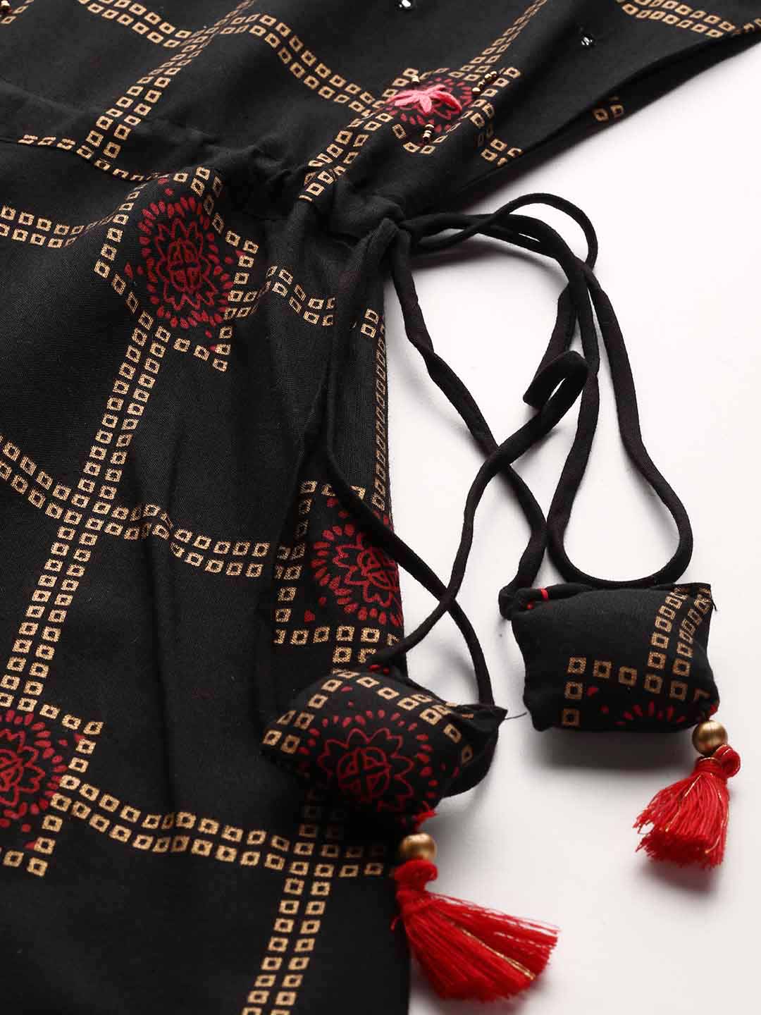 Sangria Women Black Checked Viscose Rayon Anarkali Kurta | Grocsy