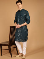 Sojanya Ethnic Motif Embroidered Band Collar Sequinned Pure Cotton Kurta | Grocsy